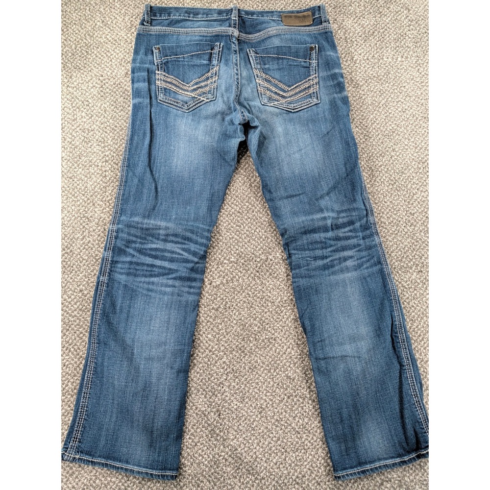 BKE Jake Straight Leg Jeans Mens 33R Medium Wash Denim Blue Contrast Stitch - Picture 3 of 16